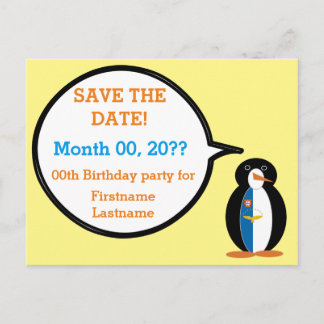 Azorean Talking Ms Penguin Personalised Announcement Postcard