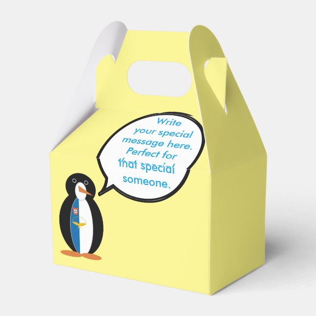 Azorean Talking Ms Penguin Personalised  Favour Box (Back Side)