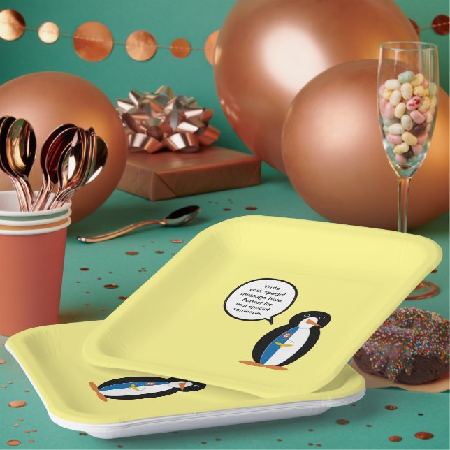 Azorean Talking Ms Penguin Personalised  Paper Plate (Multi)