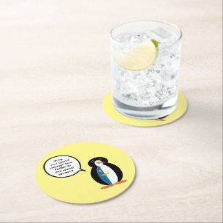 Azorean Talking Ms Penguin Personalised Round Paper Coaster