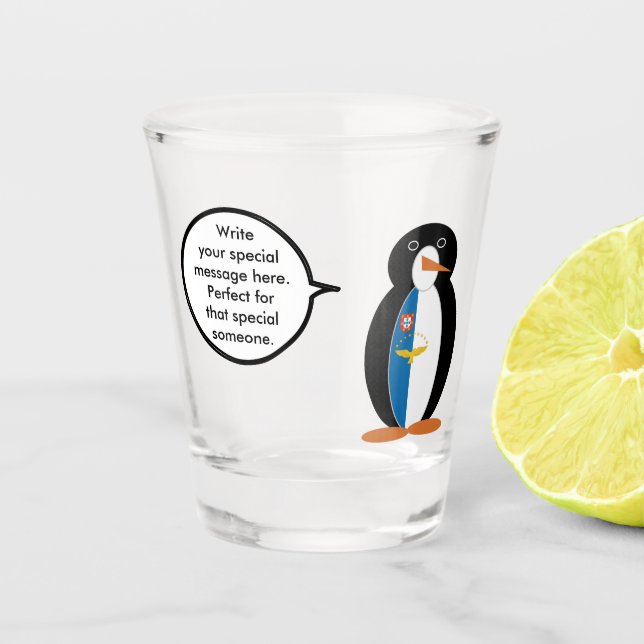 Azorean Talking Ms Penguin Personalised  Shot Glass (Front)