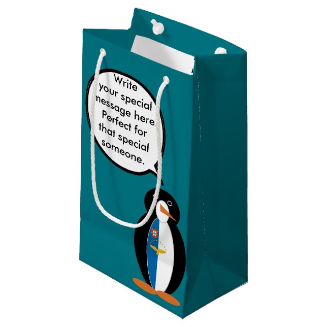 Azorean Talking Ms Penguin Personalised  Small Gift Bag (Front Angled)