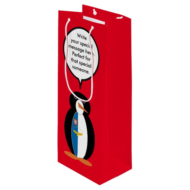 Azorean Talking Ms Penguin Personalised  Wine Gift Bag (Front Angled)