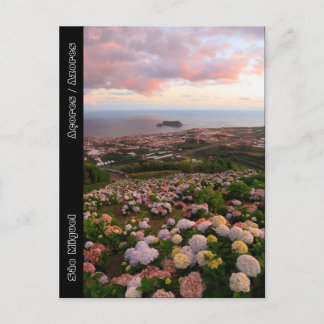 Azorean town at sunset postcard