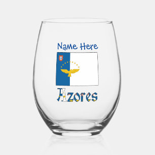 Azores Azorean Flag Blue Personalisation  Stemless Wine Glass