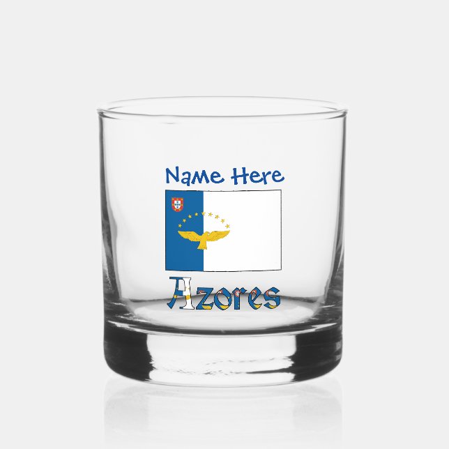 Azores Azorean Flag Blue Personalisation  Whiskey Glass (Front)