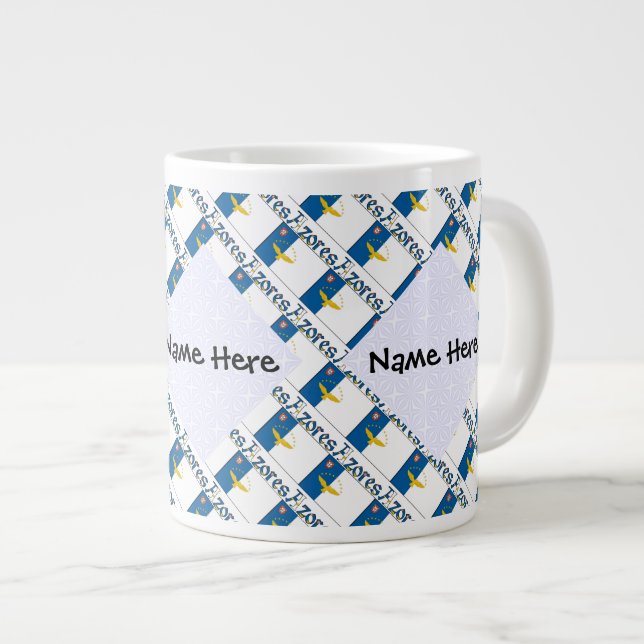 Azores Azorean Flag Tiled Personalised Name Large Coffee Mug (Front Right)