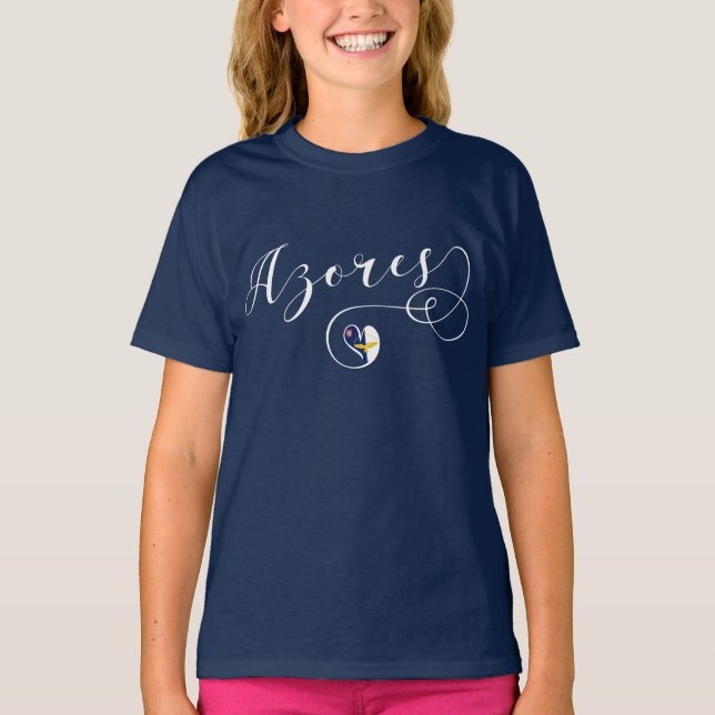 Azores Flag Heart, Portugal, Azorean T-Shirt (Front)