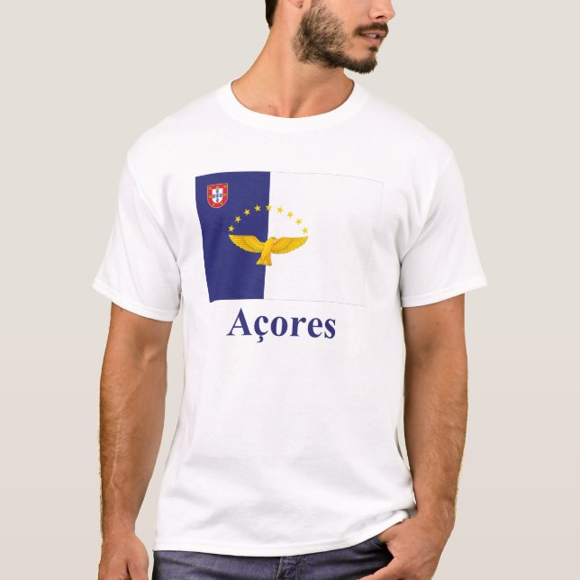 Azores Flag with Name in Portuguese T-Shirt (Front)