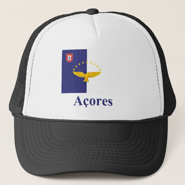Azores Flag with Name in Portuguese Trucker Hat (Front)
