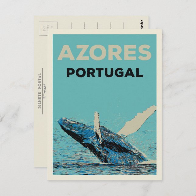 Azores humpback whale illustration Portugal Postcard (Front/Back)