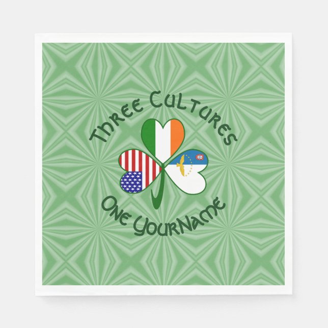 Azores Ireland USA Flags Shamrock Personalised Napkin (Front)