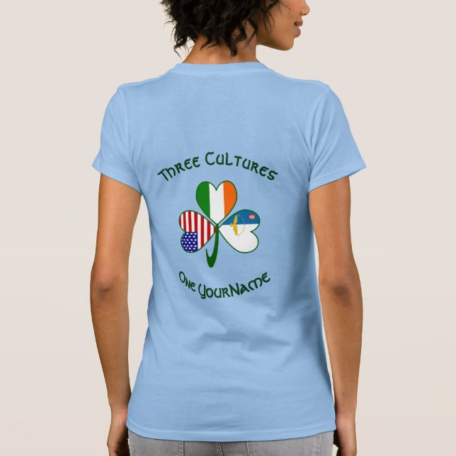 Azores Ireland USA Shamrock Flag Personalize Women T-Shirt (Back)