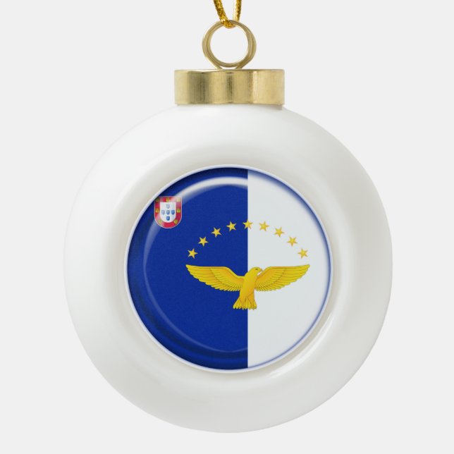 Azores islands flag ceramic ball christmas ornament (Front)