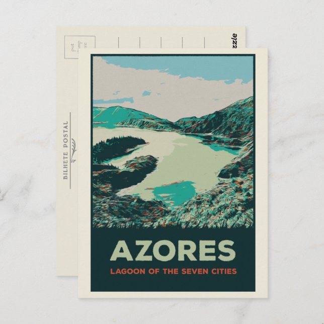 Azores lagoon of 7 cities illustration Portugal Postcard (Front/Back)