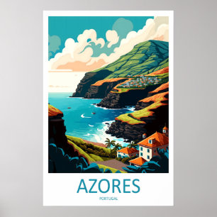 Azores Portugal Travel Poster Vintage Ski National