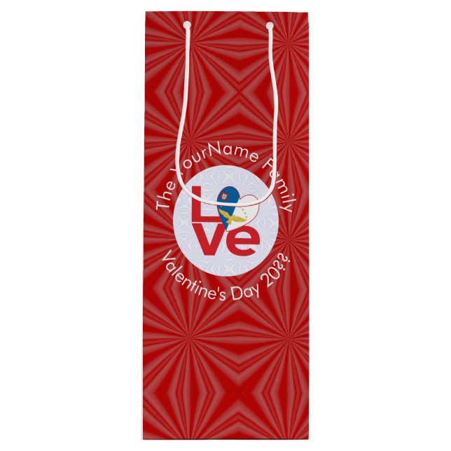 Azores Red LOVE Flag Personalised  Wine Gift Bag (Front)