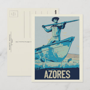 Azores Whale hunter illustration Portugal Postcard