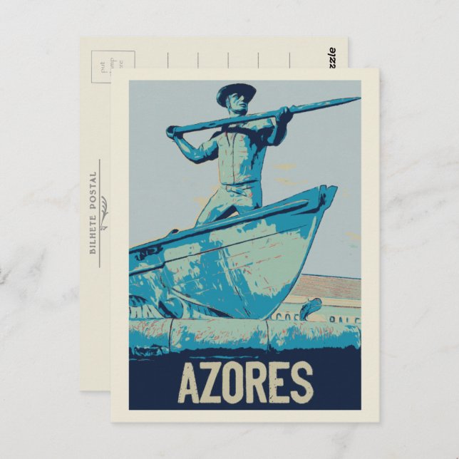 Azores Whale hunter illustration Portugal Postcard (Front/Back)