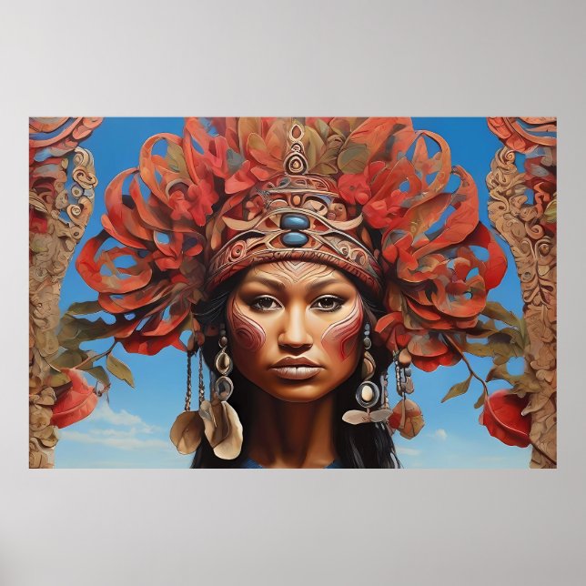 Aztec Abstract Vibrant Tribal Fusion Art Poster (Front)