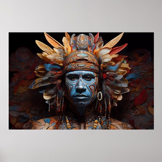 Aztec Abstract Vibrant Tribal Fusion Art Poster (Front)