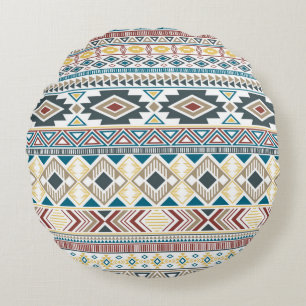 Aztec american indian pattern tribal ethnic motifs round cushion