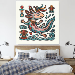 Aztec Axolotl Xolotl eroded stone tribal boho art Canvas Print