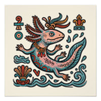 Aztec Axolotl Xolotl eroded stone tribal boho art
