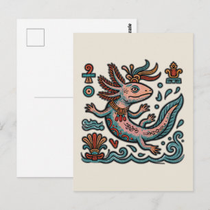 Aztec Axolotl Xolotl eroded stone tribal boho art Postcard