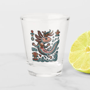 Aztec Axolotl Xolotl eroded stone tribal boho art Shot Glass