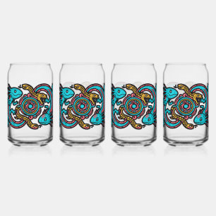 Aztec Axolotl Xolotl gods fight pink blue vintage Can Glass