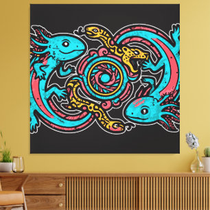 Aztec Axolotl Xolotl gods fight pink blue vintage Canvas Print