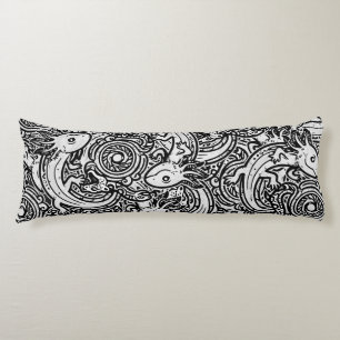 Aztec Axolotl Xolotl Tribal Pattern Black & White Body Cushion