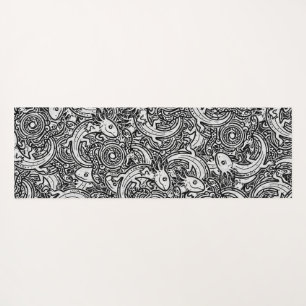 Aztec Axolotl Xolotl Tribal Pattern Black & White Yoga Mat