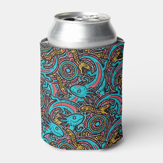Aztec Axolotl Xolotl Tribal Pattern mythology boho Can Cooler (Can Front)