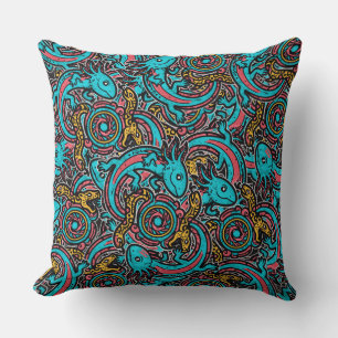 Aztec Axolotl Xolotl Tribal Pattern mythology boho Cushion