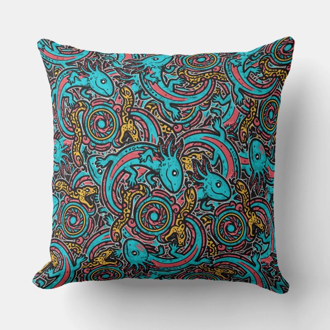 Aztec Axolotl Xolotl Tribal Pattern mythology boho Cushion (Front)