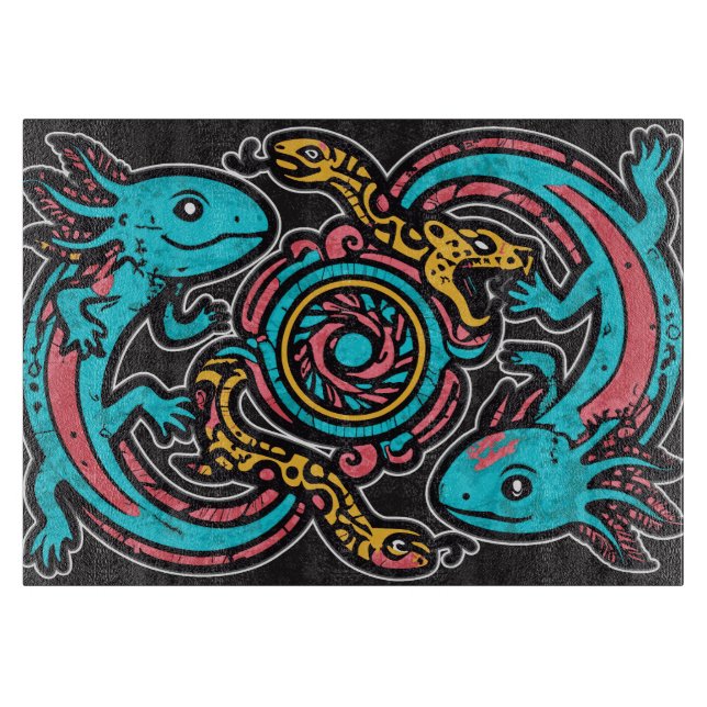 Aztec Axolotl Xolotl Tribal Pattern mythology boho Cutting Board (Front)