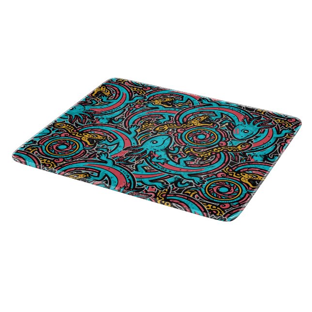 Aztec Axolotl Xolotl Tribal Pattern mythology boho Cutting Board (Corner)