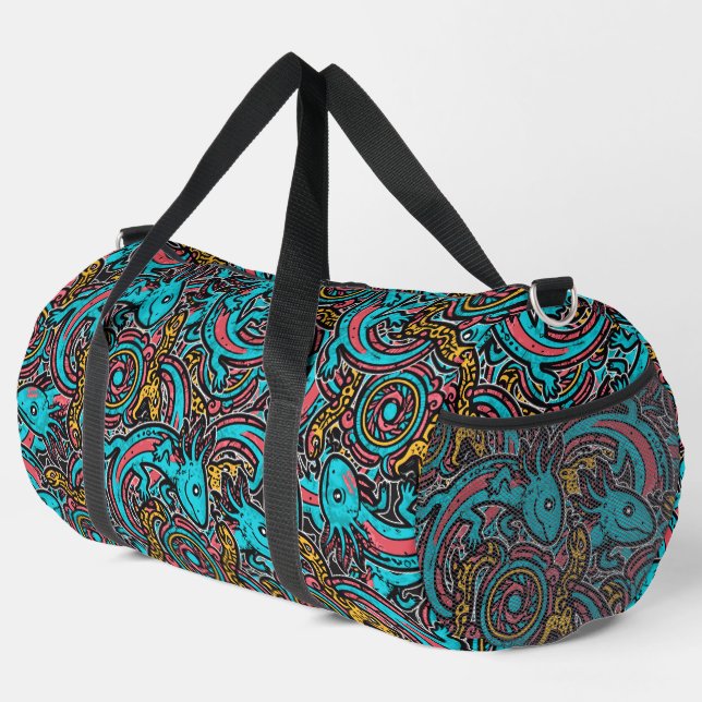 Aztec Axolotl Xolotl Tribal Pattern mythology boho Duffle Bag (Right Corner)