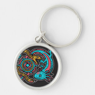 Aztec Axolotl Xolotl Tribal Pattern mythology boho Key Ring