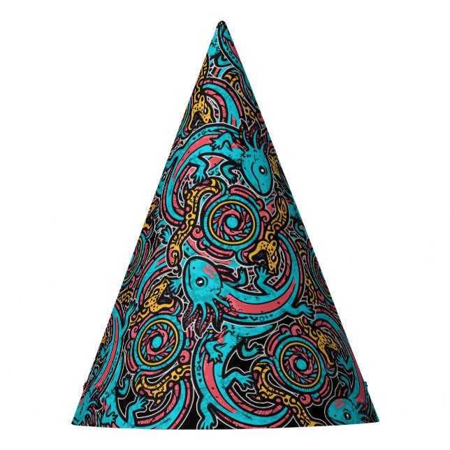 Aztec Axolotl Xolotl Tribal Pattern mythology boho Party Hat (Front)