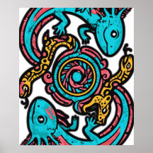 Aztec Axolotl Xolotl Tribal Pattern mythology boho
