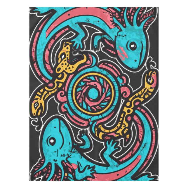 Aztec Axolotl Xolotl Tribal Pattern mythology boho Tablecloth (Front)