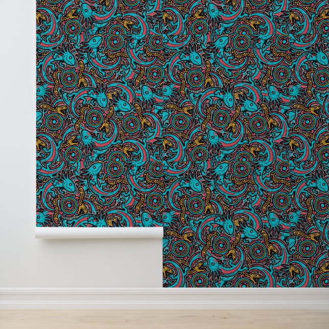 Aztec Axolotl Xolotl Tribal Pattern mythology boho Wallpaper (Application)