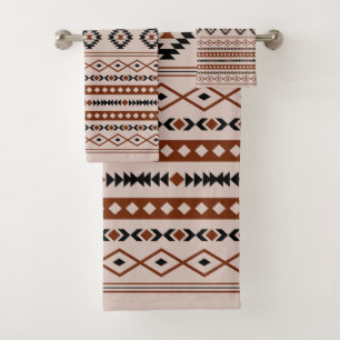 Aztec Black Browns Taupe Mixed Motifs Pattern Bath Towel Set