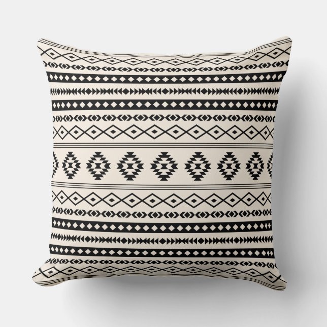 Aztec Black on Cream Mixed Motifs Pattern Cushion (Front)