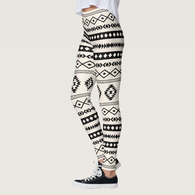 Aztec Black on Cream Mixed Motifs Pattern Leggings (Left)