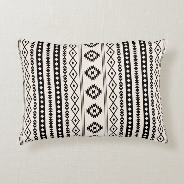 Aztec Black on Cream Mixed Motifs (V) Pattern Decorative Cushion (Front)