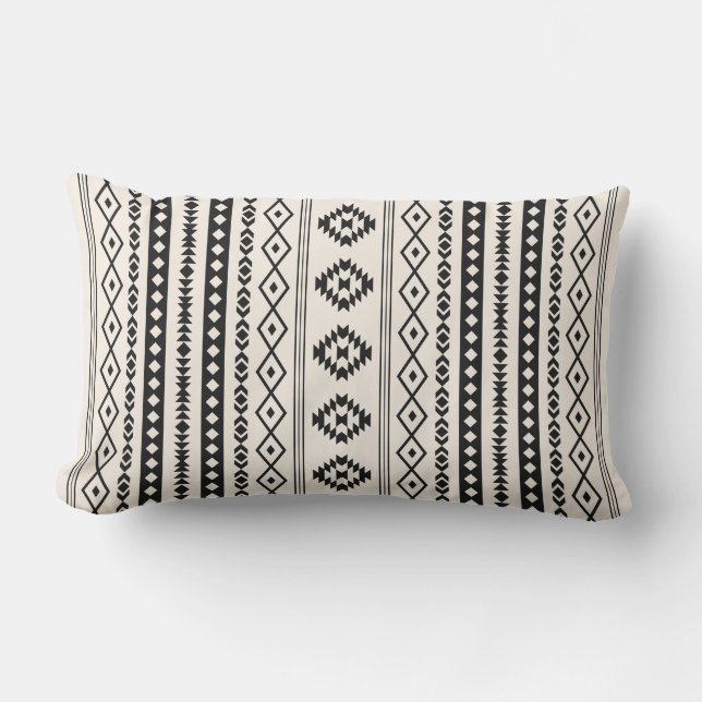 Aztec Black on Cream Mixed Motifs (V) Pattern Lumbar Cushion (Front)